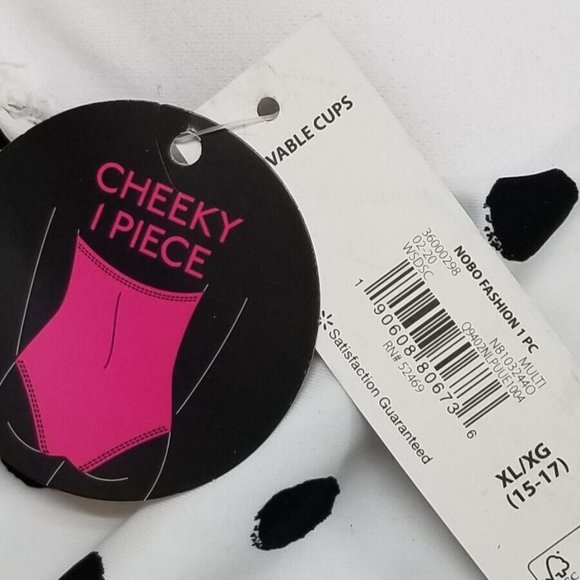 Pin-Up Polka Dot Striped Tie Front Keyhole Cheeky 1-Pc Swimsuit XL White Black - Picture 9 of 16